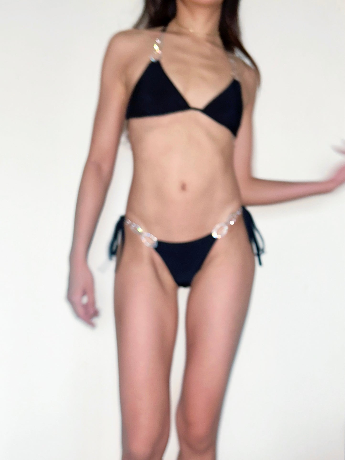 Black Rhinestone Geometric Cut-Out Bikini Set