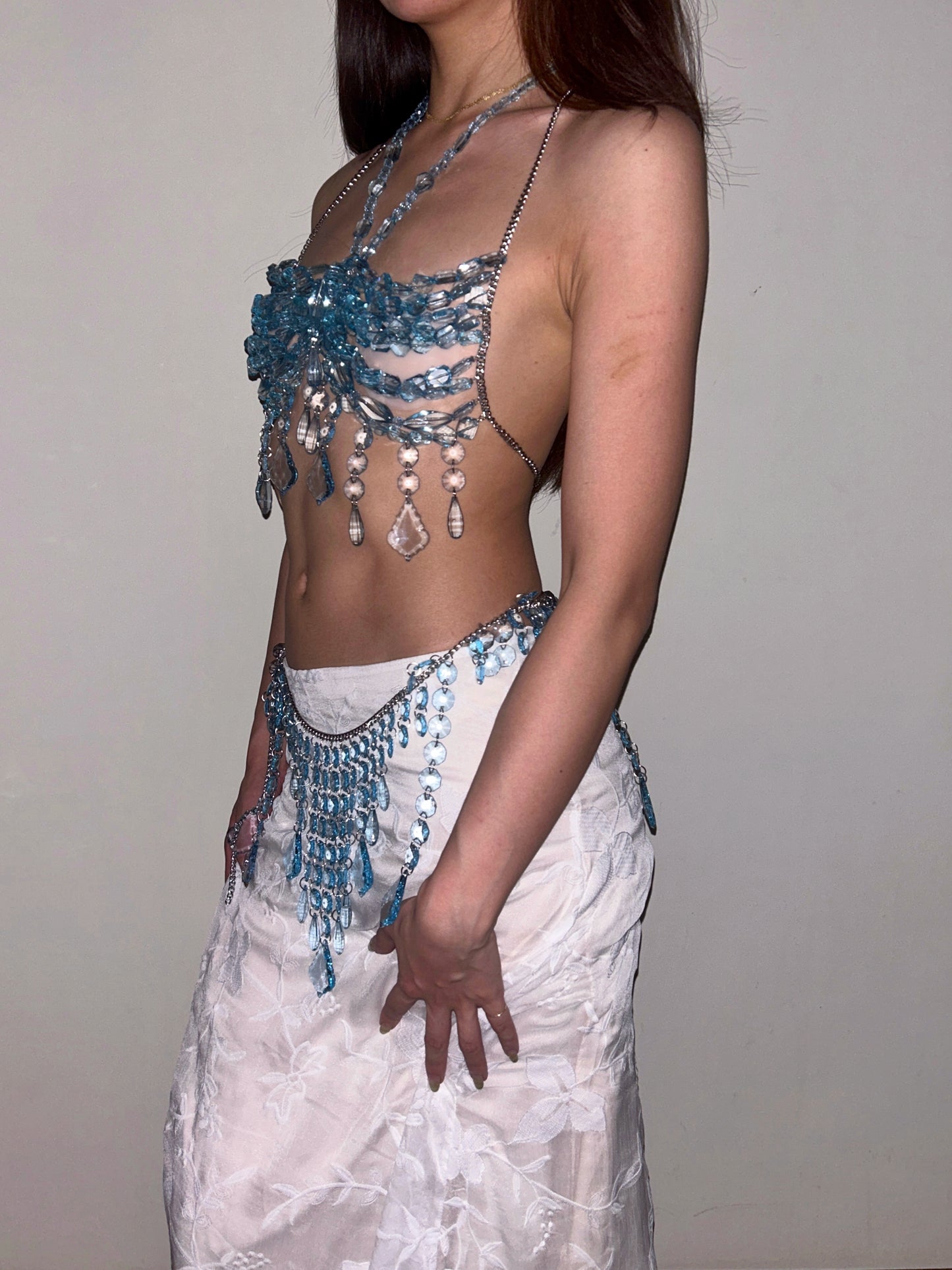 Aquamarine Body Chain Set Adjustable Crystal Layering Jewellery