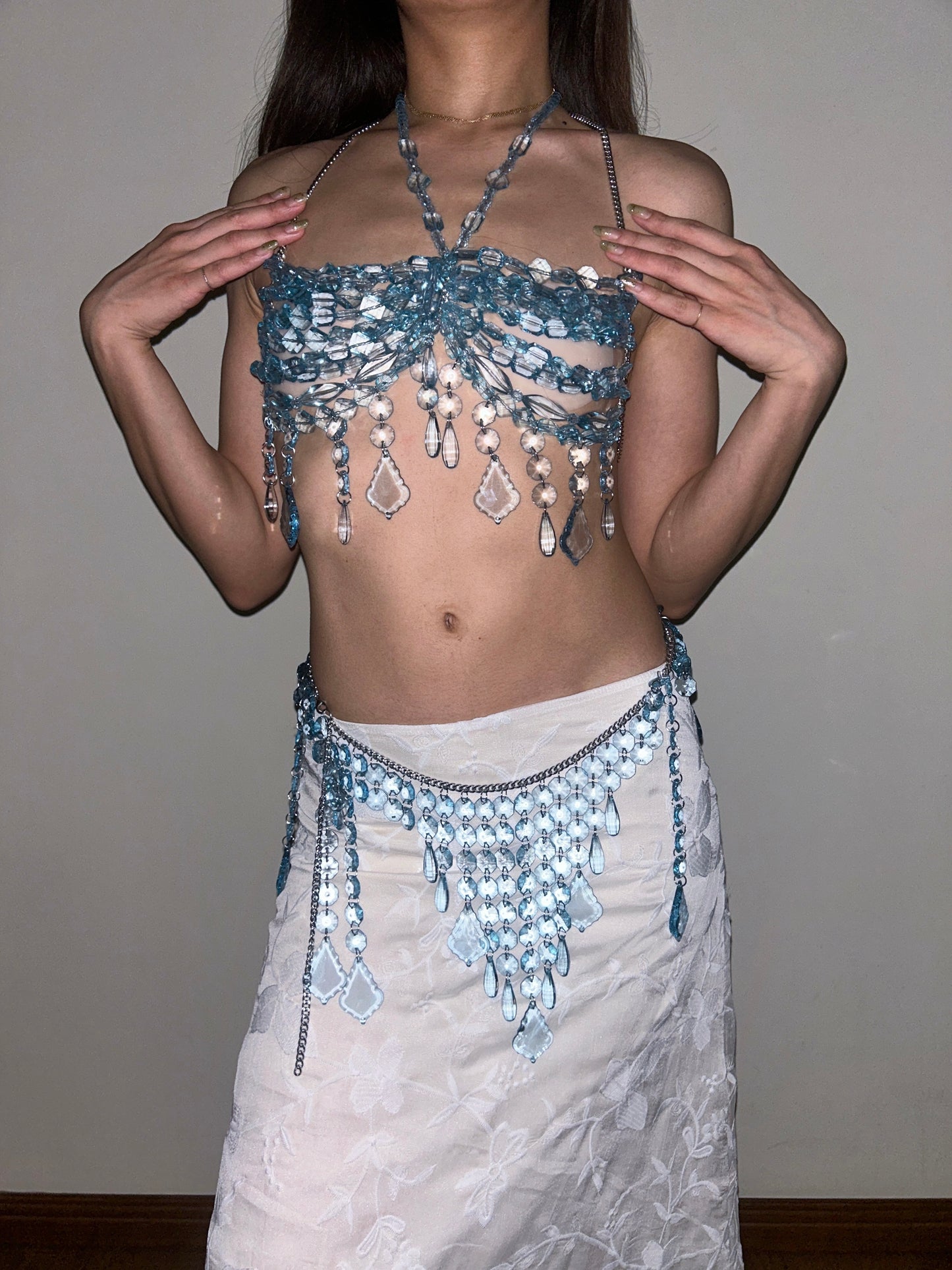 Aquamarine Body Chain Set Adjustable Crystal Layering Jewellery