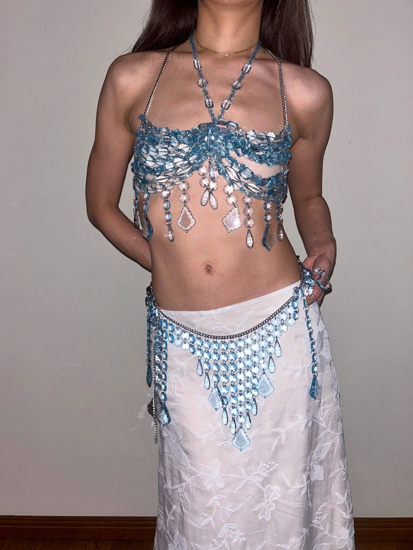 Aquamarine Body Chain Set Adjustable Crystal Layering Jewellery