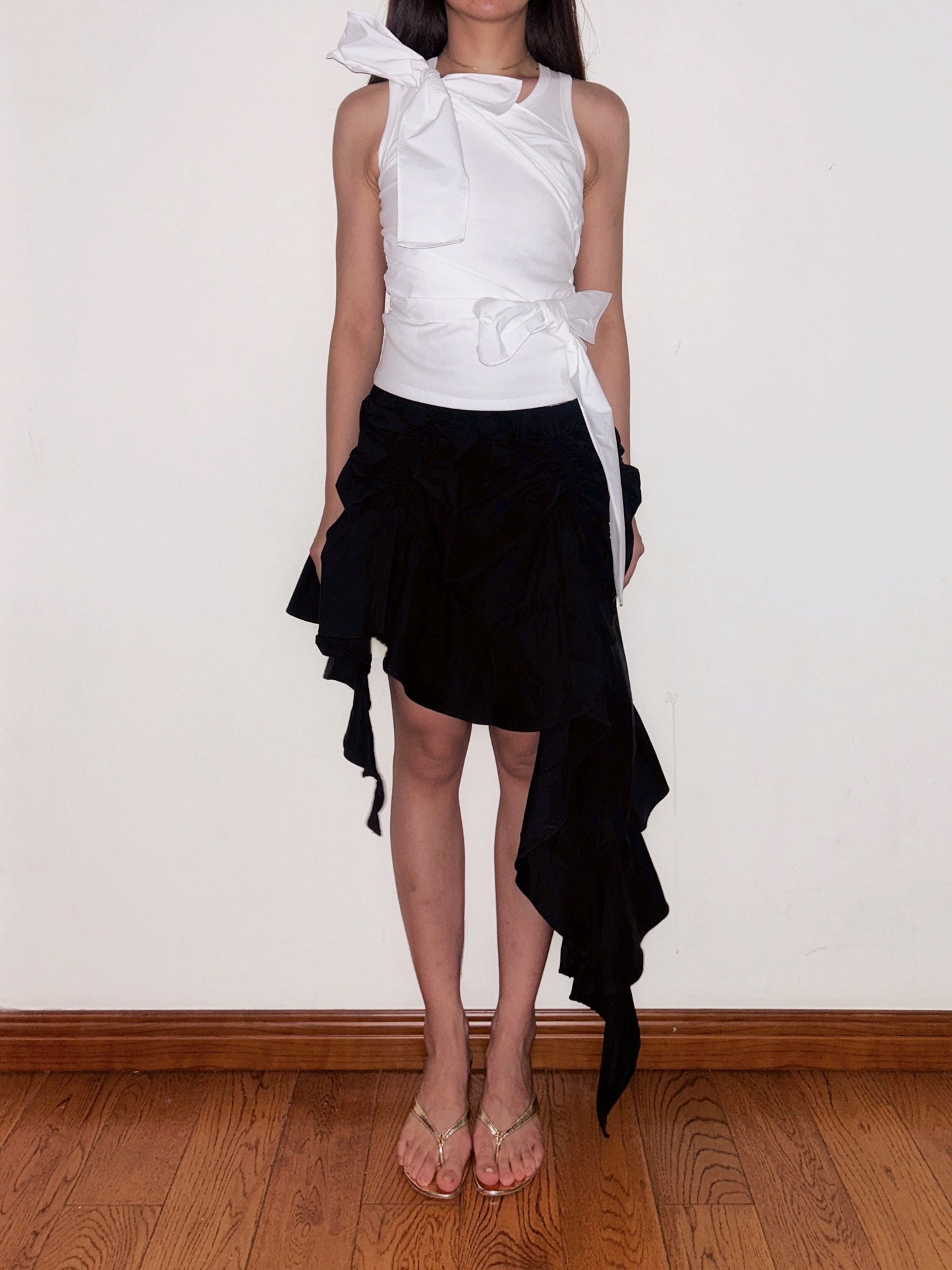 Black Tiered Ruffle Midi Skirt