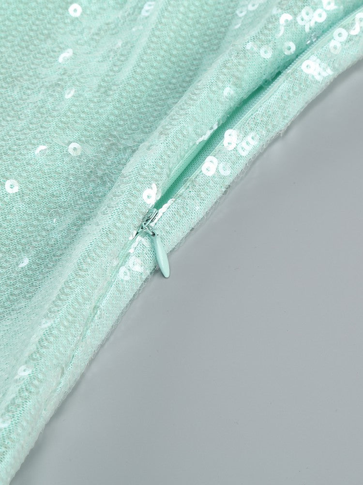 Turquoise Sequin Mini Dress 3D Floral