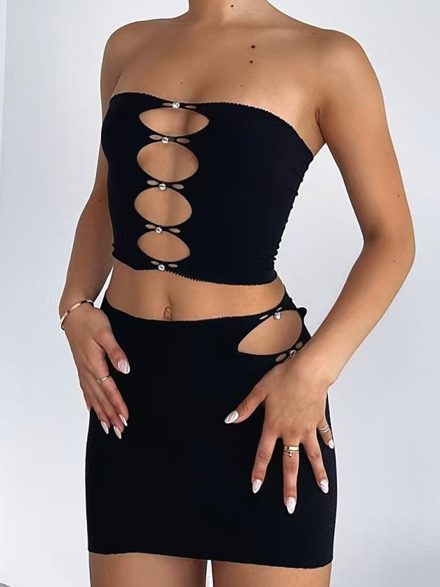 Rhinestone Cut-Out Set Tube Top & Mini Skirt