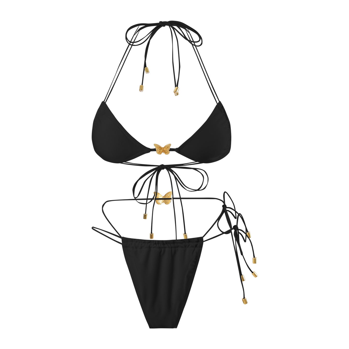 Black Butterfly Bikini Set with Adjustable Straps