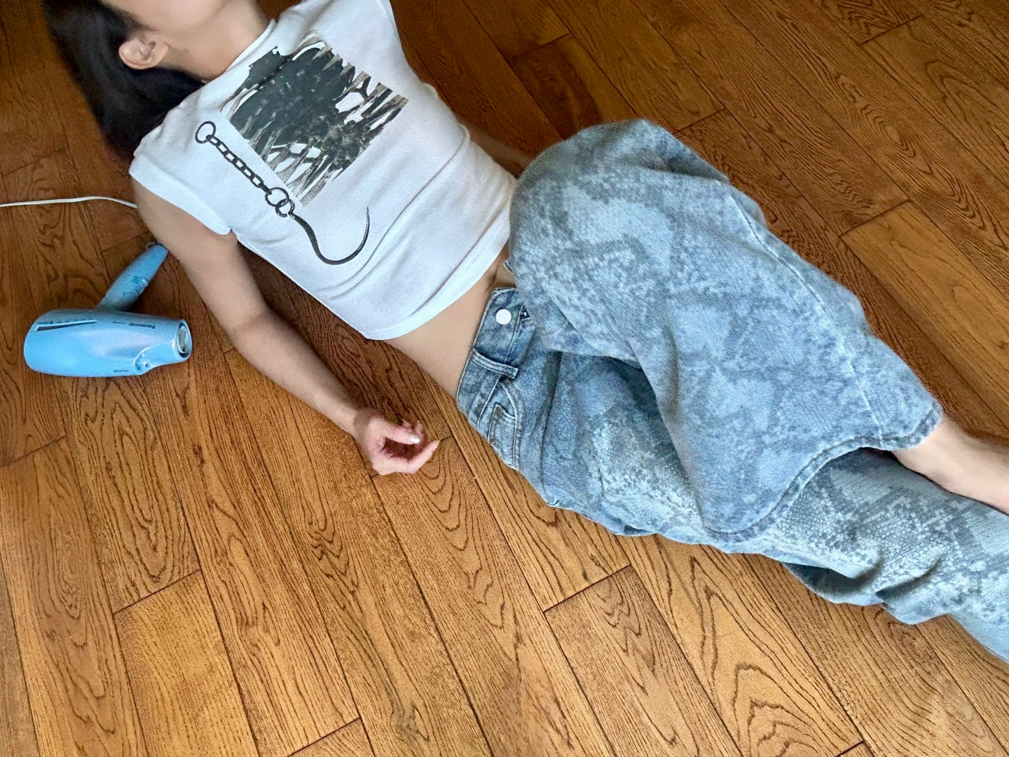 Snake Print Wide Leg Jeans Mid Rise Stretch Denim