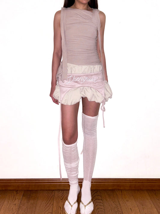 Beige Tiered Ruffle Sleeveless Top