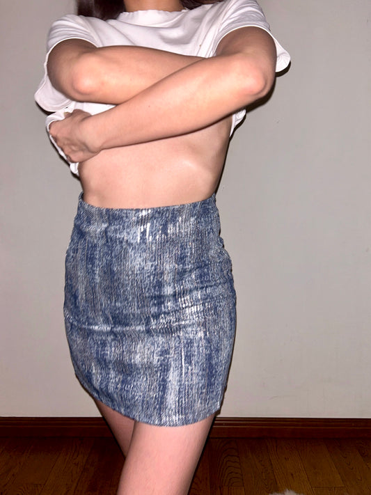 Blue Sequin High Waisted Denim Mini Skirt