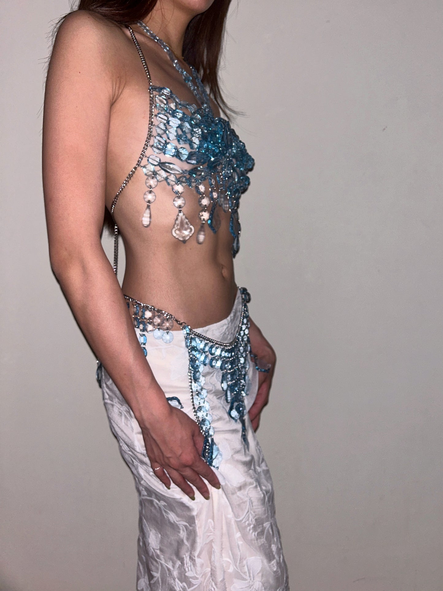 Aquamarine Body Chain Set Adjustable Crystal Layering Jewellery