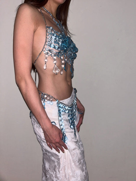 Aquamarine Body Chain Set Adjustable Crystal Layering Jewellery