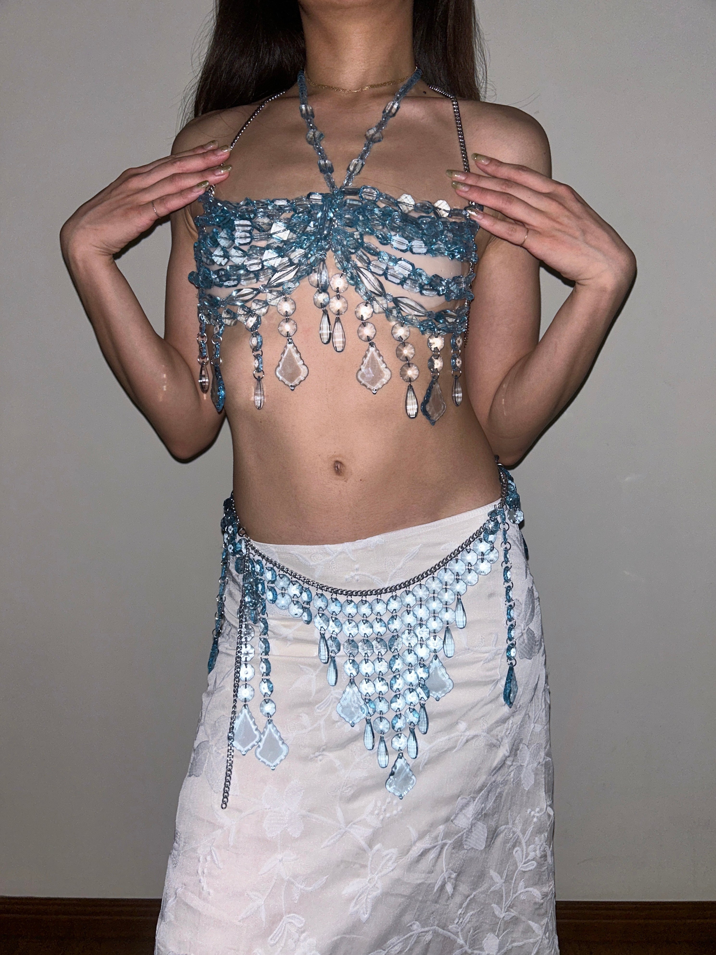 White Floral Embroidered Low Waist Maxi Skirt