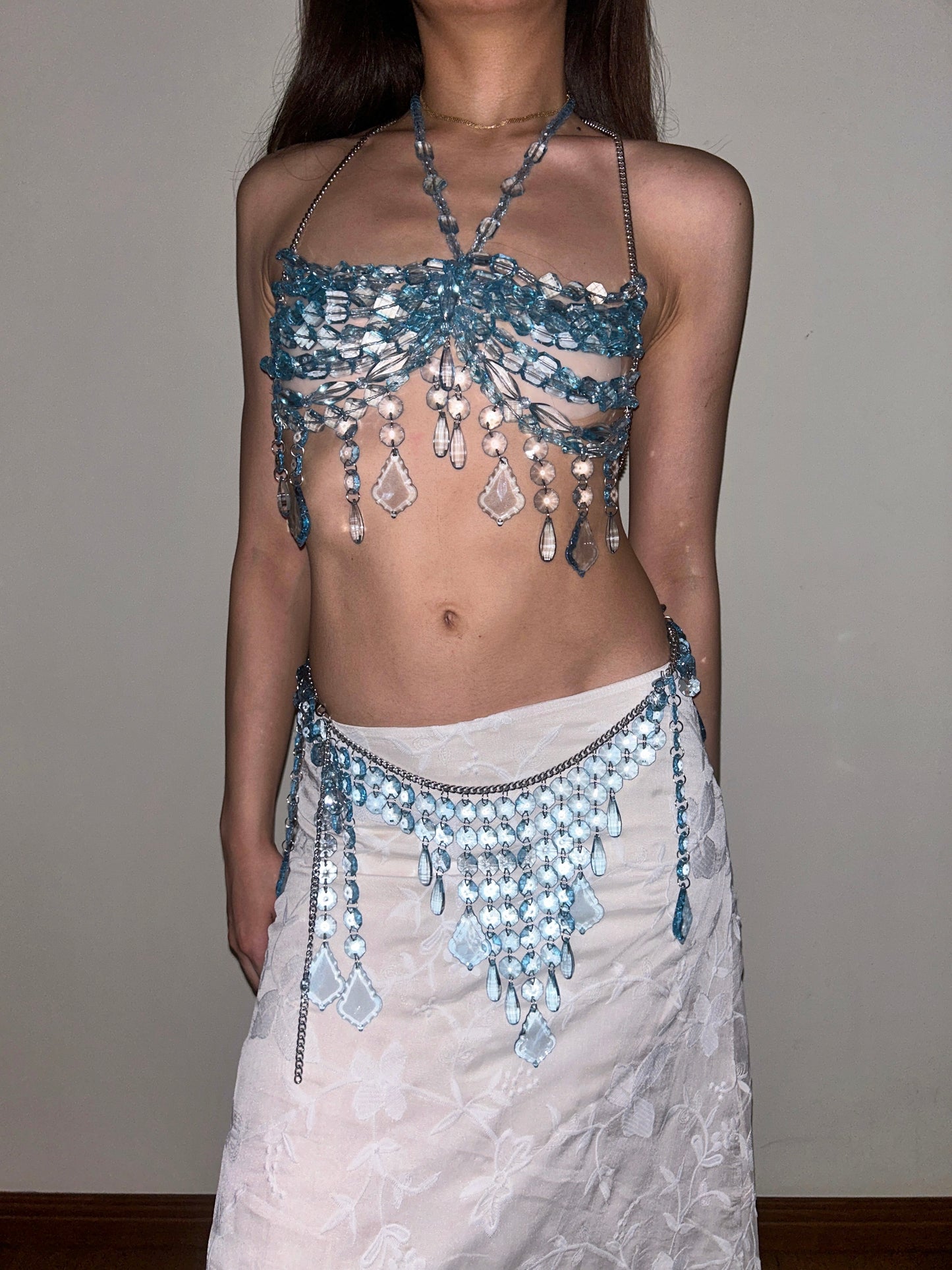 Aquamarine Body Chain Set Adjustable Crystal Layering Jewellery