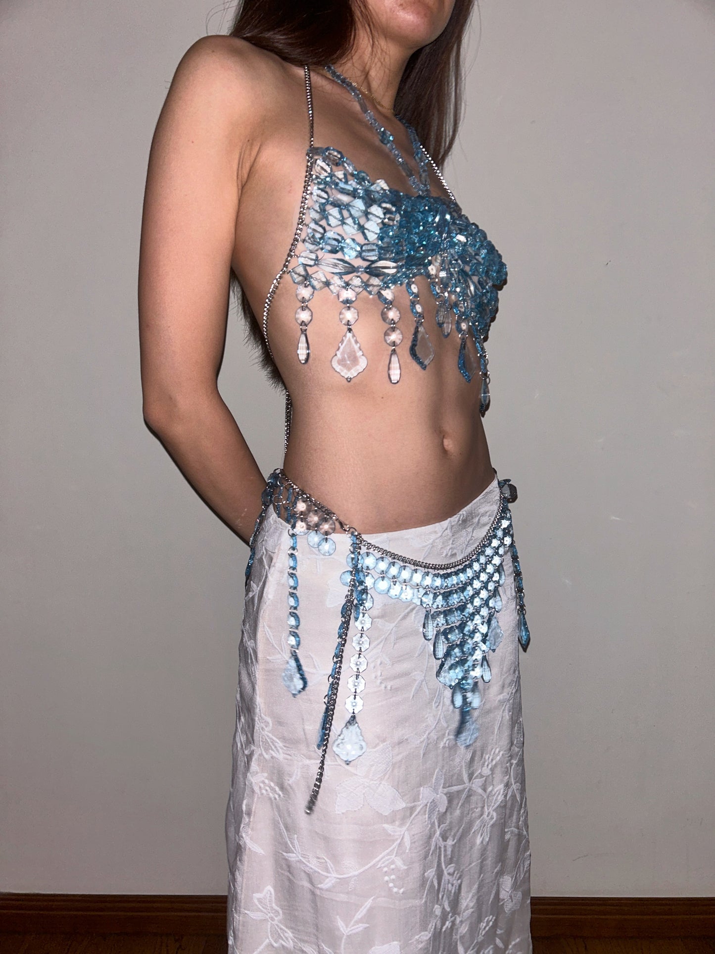 Aquamarine Body Chain Set Adjustable Crystal Layering Jewellery