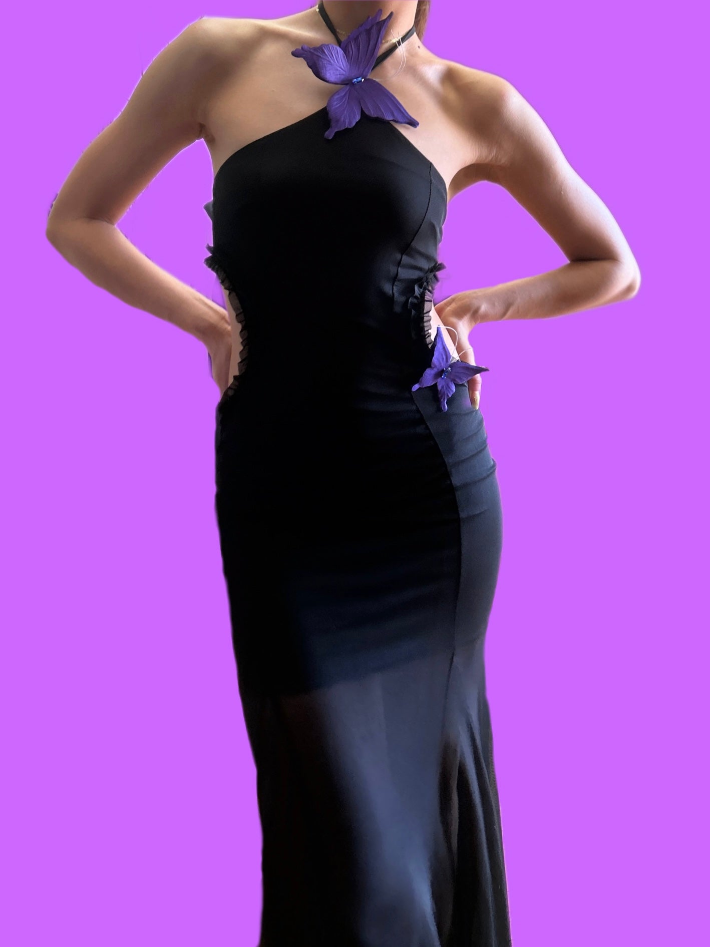 Black Butterfly Cut-out Halterneck Maxi Dress