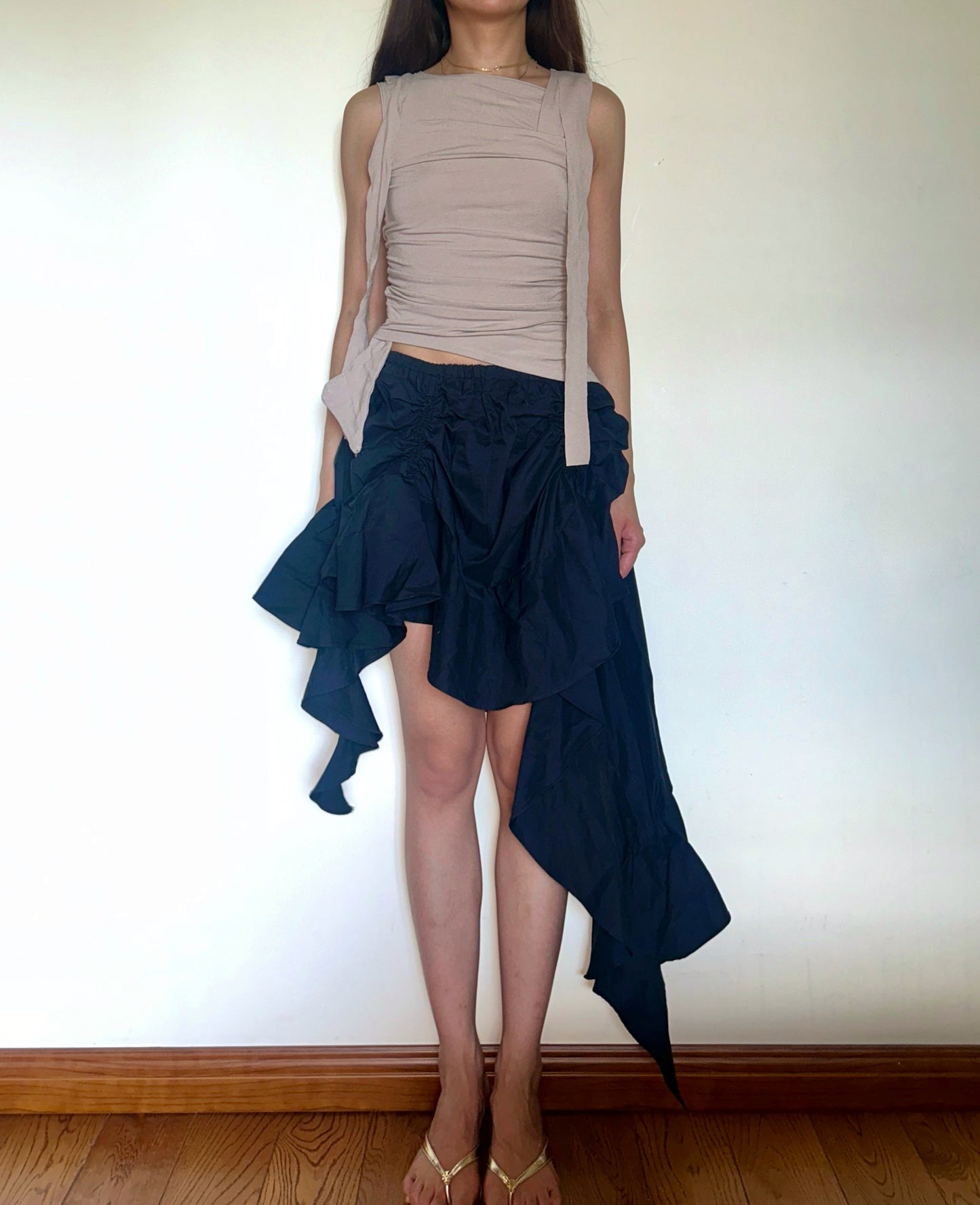 Black Tiered Ruffle Midi Skirt