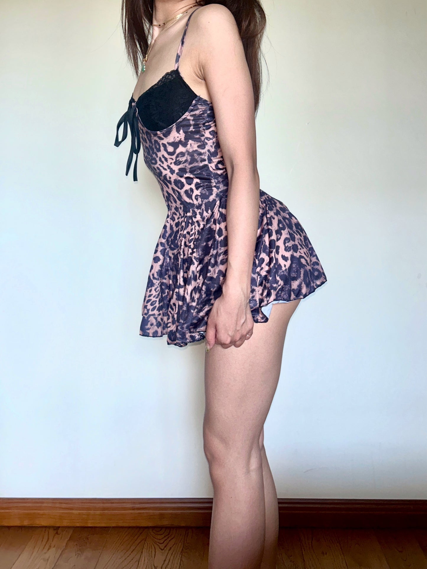 Leopard Print Lace Trim Mini Dress