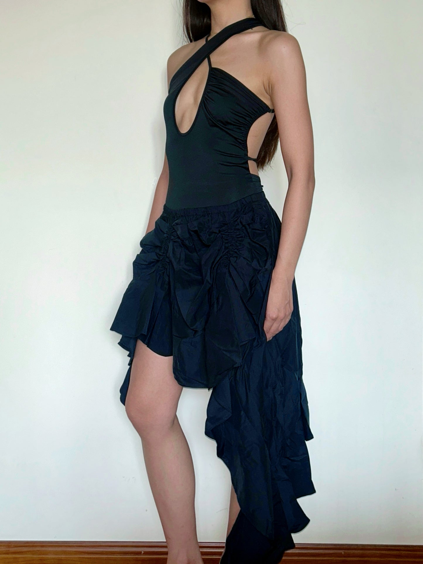 Black Chic Cut-Out Open Back Bodysuit