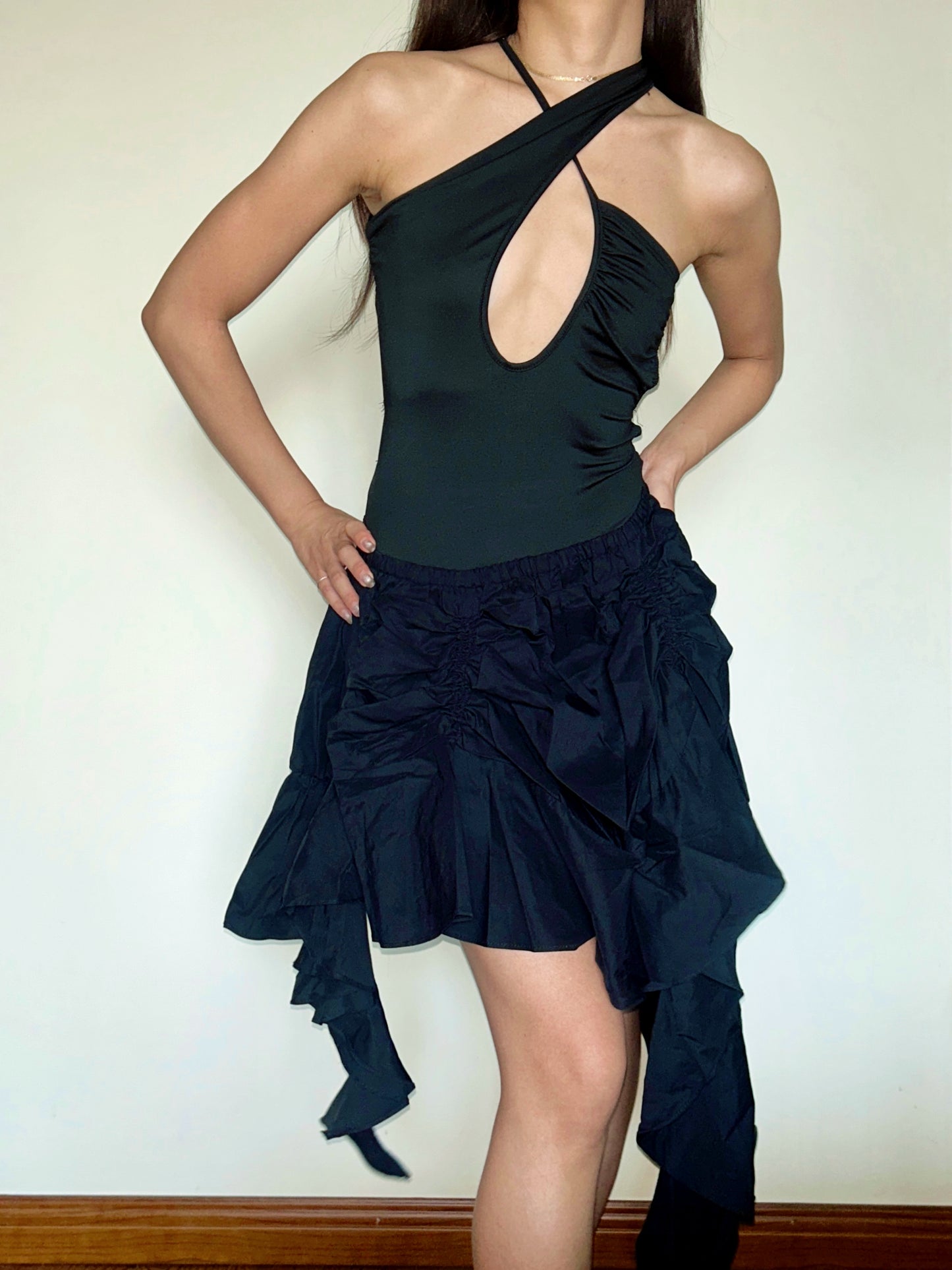 Black Chic Cut-Out Open Back Bodysuit