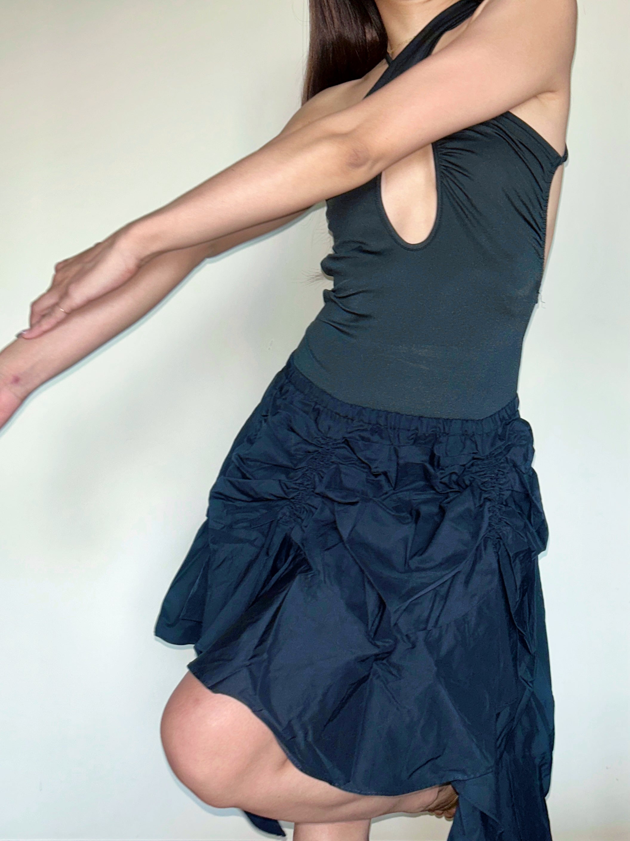 Black Tiered Ruffle Midi Skirt