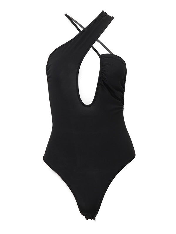 Black Chic Cut-Out Open Back Bodysuit