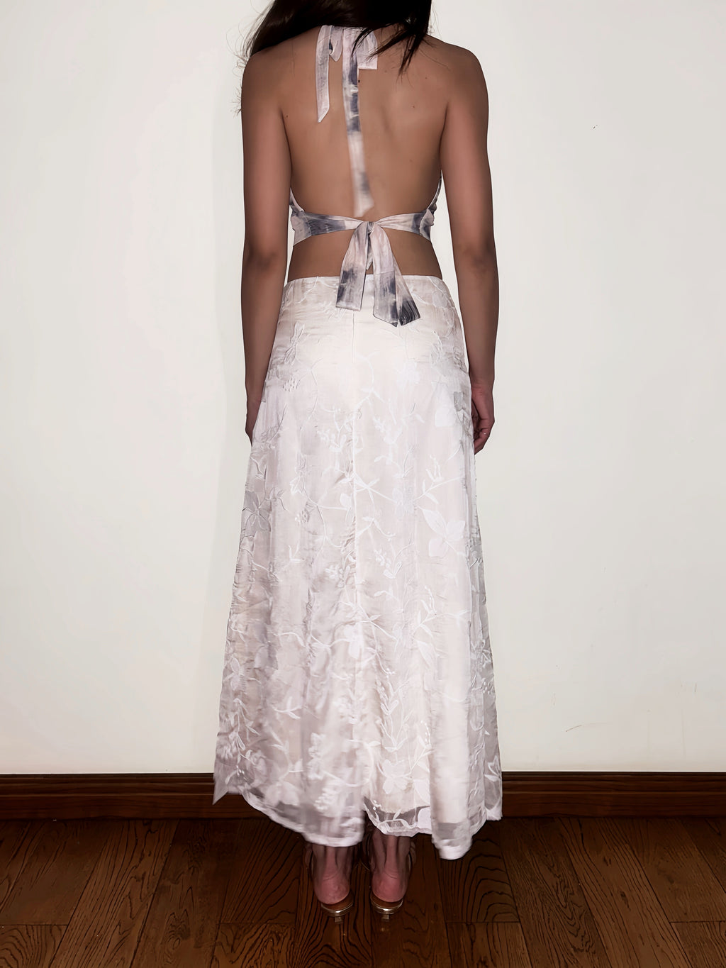 Pink Rhinestone Halter Top Butterfly Open Back Mesh Design